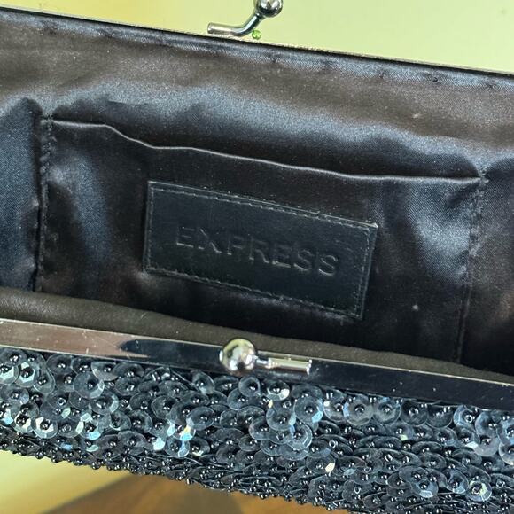 Express Black Sequin Clutch with Clasp - Picture 6 of 7